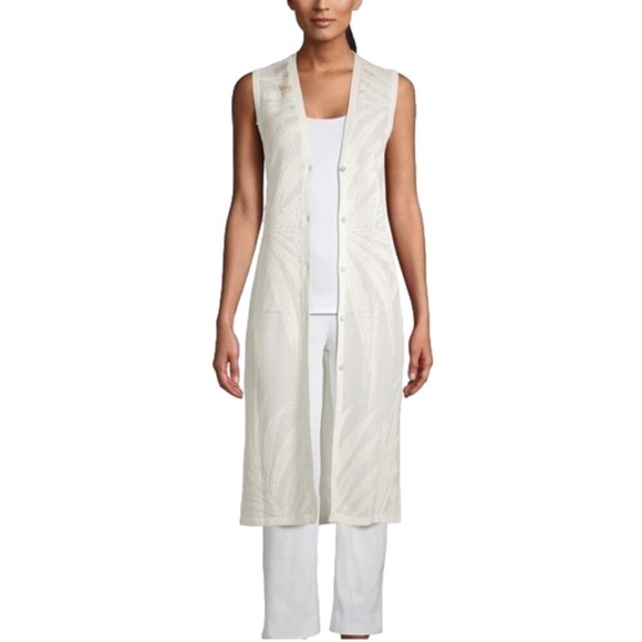 CHICO’S best sweater palm stitch sleeveless coconut button down sheer versatile - Picture 1 of 9
